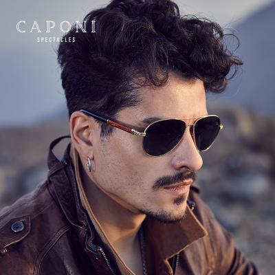 China New 2022 Classic Polarized Metal Wood Frame Lens Sunglasses Men Sun Glasses Brand Designer CAPONI Sunglasses Shape Driving Shade For Men for sale