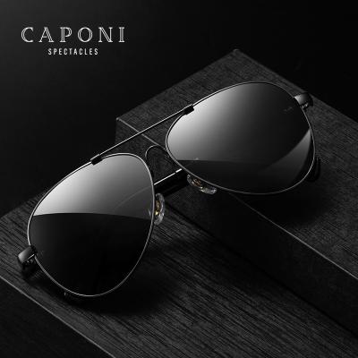 China CAPONI Sunglasses 2021 Fashion Double Bridge Metal Frame Anti UV400 Polarized Black Vintage Glass Pilot Driving Sunglasses For Men for sale