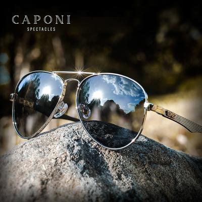 China Retro CAPONI Classic Pilot Designer Carbon Fiber Frame Pilot Sunglasses With Nylon Polarized Lens Gafas de sol Double Bridge for sale