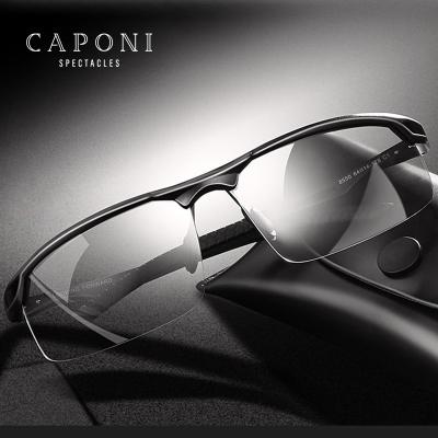 China Sports Sunglasses CAPONI Vintage Color Changing Sun Glass Fishing Polarized Gafas Ciclismo Al-MG Frame Photochromic Sunglasses For Men for sale