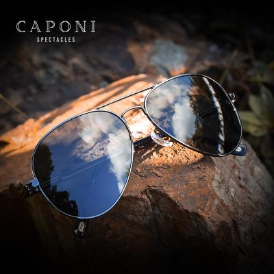 China Vintage CAPONI Metal Photochromic Polarized Sunglasses Men Aviation Pilots Day And Night Driving Sun Glasses UV400 for sale