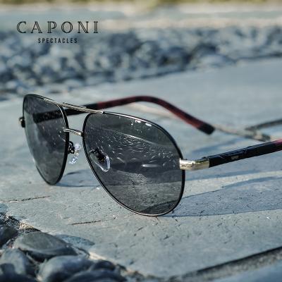 China Hot Sale Luxury Sunglasses TAC Photochromic Metal Frame Pilot CAPONI And Cut Out Legs Glass Men Sun Glasses Men CE UV400 BS8725 for sale