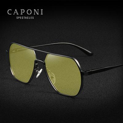 China New Arrival Classic Polarized Men's Photochromic Aluminum Frame Sunglasses Sun Magnesium Glass CAPONI Retro Polarized Night Vision Lenses For Training for sale