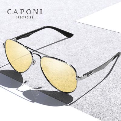 China CAPONI Night Vision Sun Glass Men Glass Shades Photochromic Yellow Night Vision Lenses For Driving Alloy Frame Polarized Lens UV400 Sunglasses for sale