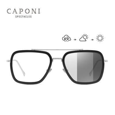 China For Computer CAPONI Square UV400 Gray Clear Anti Blue Lens Photochromic Blue Light Anti Radiation Glasses Wholesale Blocking Glasses For Men for sale