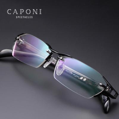 China CAPONI Glass Optical Titanium Glasses Frame Rimless Square Business Men Optical Glasses Clear Computer Prescription Glasses For Men J1141 for sale