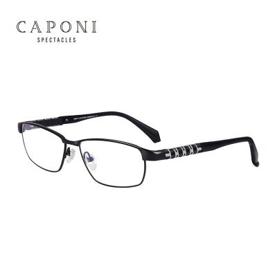 China CAPONI Square Men Vintage Light Business Wear Lightweight Comfortable Titanium Eyeglasses Silicone Optical Glasses Frame In Stock for sale