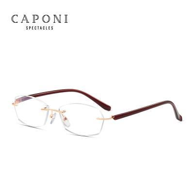 China Caponi 2021 Lightweight New Products Anti Blue Lights Rimless Blocking Plastic Optical Reading Glasses Women Gafas De Lectura Eyewear for sale