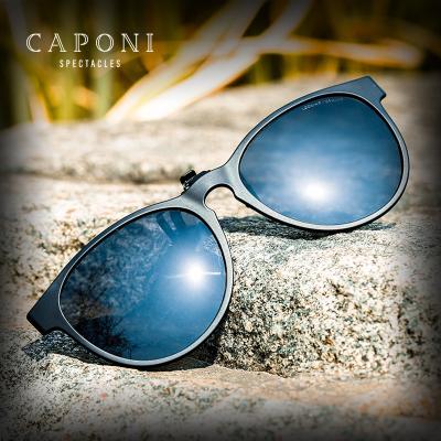 China Fashion CAPONI Sunglasses Men Polarized Flip Up Clip On Glasses Women Driving Fishing Round Sun Glasses With Clips 2021 Trending Products for sale