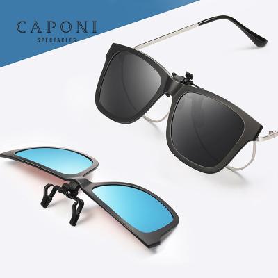 China Fashion CAPONI Sunglasses Unisex Man Women Polarized Clip On UV Anti-Glare Flip-Up Protective Sun Glasses 400 Prescription Lenses for sale