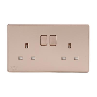 China Dual Residential / General Purpose UK Gold 13A 220v Power Socket With Switch Electrical Wall Switches for sale