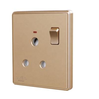 China Residential / General Purpose British Standard Gold Color 15A 250v 1 Strip Switched Round-pin Wall Socket for sale