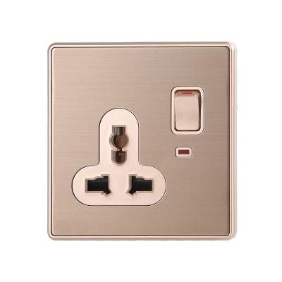 China UNIVERSAL INTERIOR MINISTRY HOTEL Socket Switch With Lamp Switch Stainless Electrical Outlet Neon Brushed Wall Socket for sale