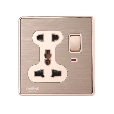 China HOME MINISTRY HOTEL 2 and 3 Pin Universal Switch Socket with Neon Light Wall Lamp Switch Stainless Electrical Socket for sale