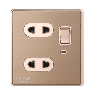 China HOME MINISTRY HOTEL Double Two Pin Switch Socket With Neon Indicator Light Brushed Wall Lamp Switch Socket Stainless Gold Electrical Factory for sale