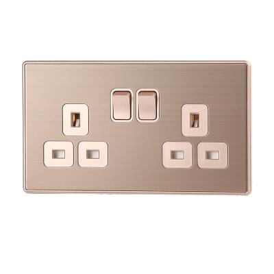 China INTERIOR MINISTRY HOTEL Double 13A BS Switch Socket Brushed Stainless Electrical Wall Switches and Socket Light Wall Switch Socket for sale