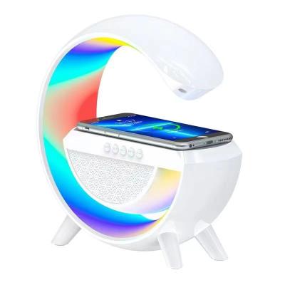 China New Arrival Mobile Phone Bedside Lamp RGB Charger Night Light Wireless Charging Station with BT Speaker for sale