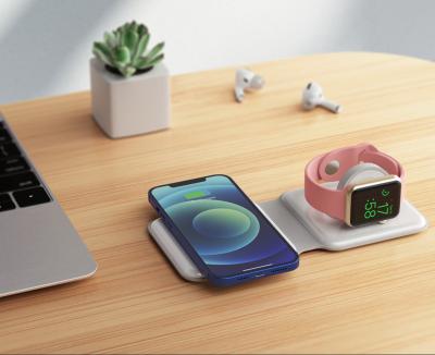 China UniversalÂ   2 in 1 15W Portable Magnetic Fast Wireless Charger for Mobile Phone and Watch for sale