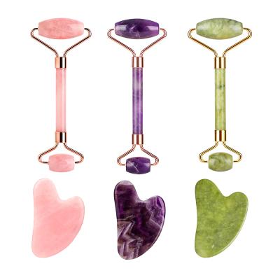 China Rose Quartz Roller Jade V Shape Face Lift Neck Body Massage Gua Sha Blood Vessel Removal Massage for sale