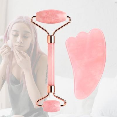 China Wholesale Natural Anti-Puffiness Face Gua Sha Roller Set Jade Roller Jade Roller Guasha Massager for sale