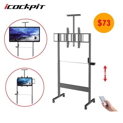 China Modern Style Adjustable Icockpit Electric TV Lift Up Bracket Motorized Automatic Movable Height Adjustable Metal Mount TV Stand for sale