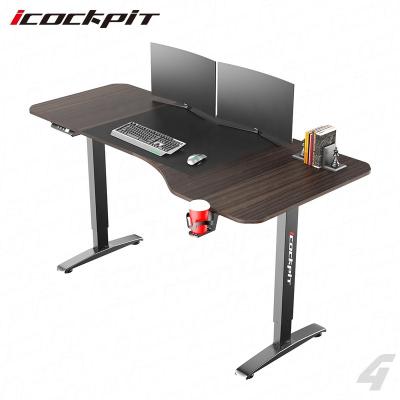 China Ergonomic Height Adjustable Icockpit Height Adjustable Computer Table (Height) Stand Up Office Wooden Standing Desk With Cup Holder for sale