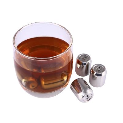 China 304 Stainless Steel Bar Party Supper Cooling Stone Can Shaped Metal Ice Cube With Velvet Pouch for sale