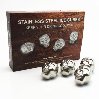 China Sustainable Gift Set High Quality Skull Shaped Stainless Steel Ice Cube Wine Cooling for sale