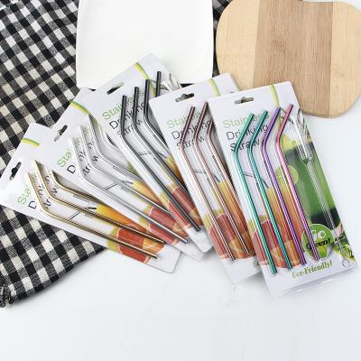 China Custom Bent Shape Logo Stainless Steel Straw Metal Straw Viable With Cleaning Brush for sale