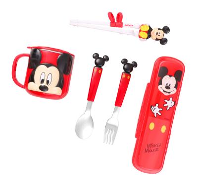 China Sustainable Disney Mickey&Minnie Fork Box Cup 5-Piece Set Chopsticks Spoon Fork Cup Five-Piece Set for sale