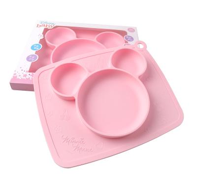 China Disney cartoon high temperature resistant silicone baby sets kids dining dish helloween christmas birthday school house green mickey minnie pink for sale