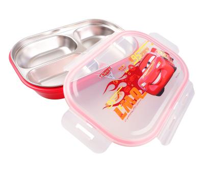 China Sustainable Disney McQueen Lunch Box Dinner Bucket Kids Tableware Stainless Steel Coating Dismountable for sale