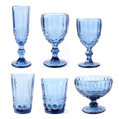 China Europe 8.5 10.5 Oz Solid Colored Machine Press Embossed Crystal Dinnerware Red Goblet Wine Glass Set for sale