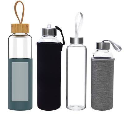 China 300ml 400ml 550ml Mouthblown High Borosilicate Glass Sustainable Water Bottles With 304 Stainless Steel Lid for sale