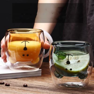 China Party Colored High Borosilicate Bear Shape Double Wall Glass Coffee Mug With Handle for sale