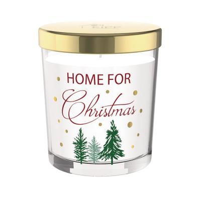 China Wholesale Luxury Empty Home Decoration Christmas Tree Printing 8oz Candle Glass Jars With Metal Wooden Lid Bulk for sale