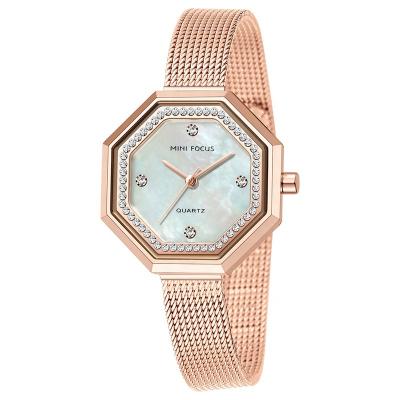 China Hot Selling Crystal Stainless Steel Mesh Quartz Auto Date Ladies Watches Luxury Ladies Watches for sale