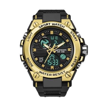 China New PU Alarm Resin Dual Display Digital Watch Large Dial Multifunctional Men's Sports Watch for sale