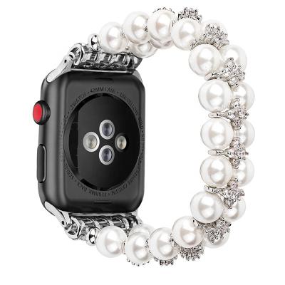 China Gems & Stones HANSUN AWB-BC07 Crystal Watch Strap with Pearl Watch Strap 38/40/42/44mm for Apple Watch Series 4/5 for sale