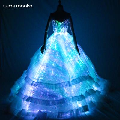 China Unique Customized Breathable Design Fiber Optic Wedding Dress Bride Luminous Wedding Dress Led Dress For Sale for sale