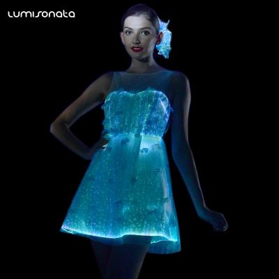 China Fashion Breathable LED Luminous Bridesmaid Dresses Light Up Dress Fiber Optic Party Dress For Wedding for sale