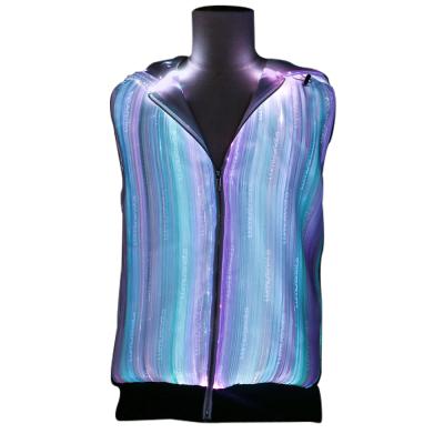 China Viable Luminous LED Fiber Optic Fabric Light Up Sleeveless Hoodie Vest Glow In The Dark Hoodie for sale