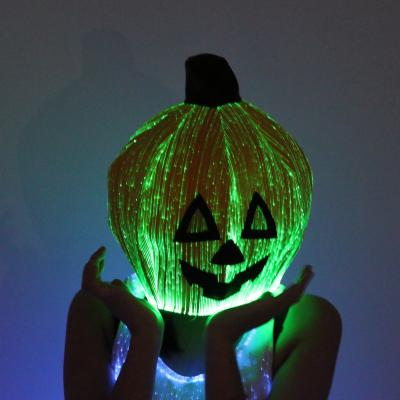 China Fiber Optic Cloth Light Up Pumpkin With Luminous Hat Pumpkin Hat Halloween Witch Hat Design for sale