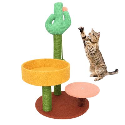 China Viable Factory Wholesale Cute Cat Toy Durable Wooden Sisal Cat Tree for sale