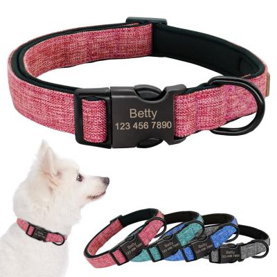 China Personalized Dog Collar Neoprene Padded Engraved Nameplate Didog Canvas Pet Puppy DETACHED Collars for sale