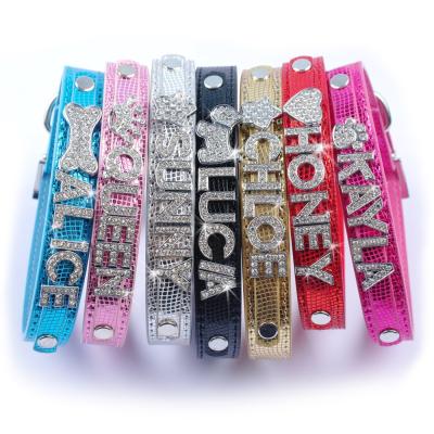 China Custom Viable Black Soft Leather Snakeskin Dog Collars Neck Collar With Letters And Charms for sale