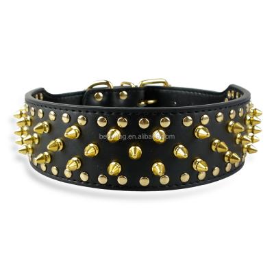 China Sustainable Hot Sale Luxury Gold Spikes Studded Leather Collars for sale