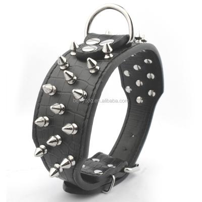 China Viable Wholesale Animal Products PU Adjustable Leather Rivet Nailed Studded Dog Collar for sale