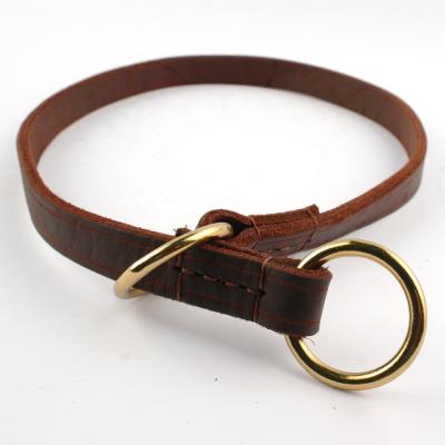 China 3 Viable Sizes M L XL Brown Genuine Leather Luxury P-Choke Dog Collar Volume for sale