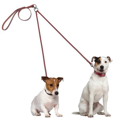 China Durable 2 Dog Leash Retractable Walking Luxury Genuine Leather Leash for sale